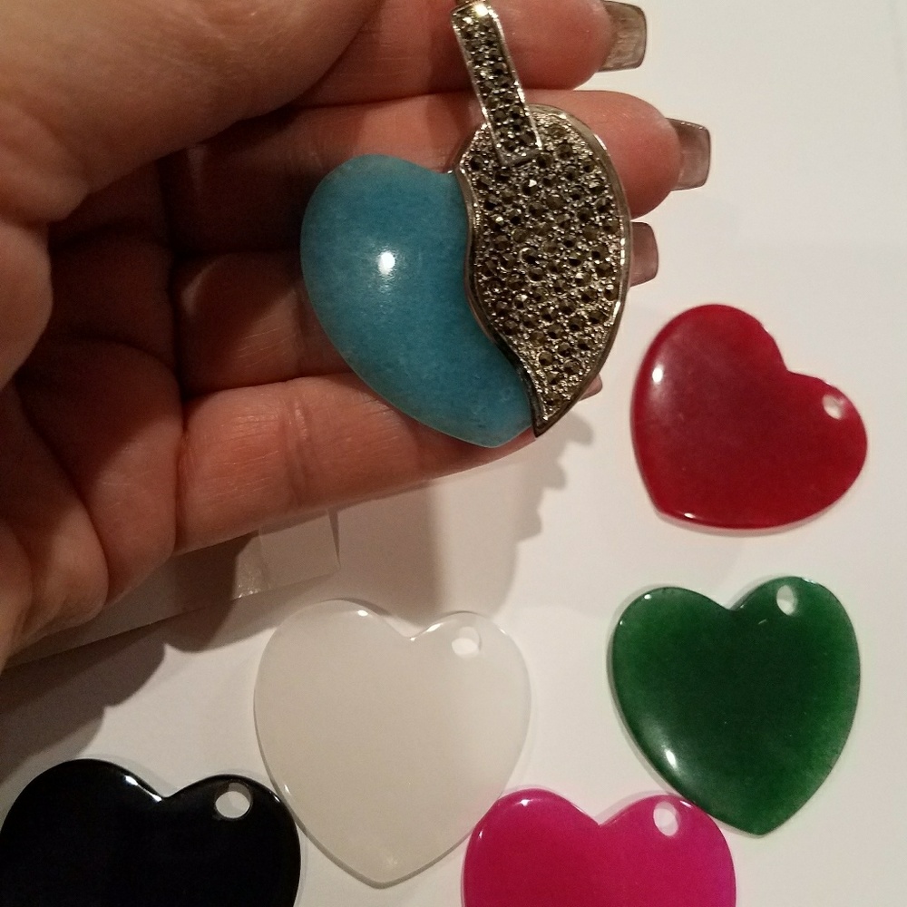 HSN ~ Gemstone & Marcasite 7-in-1 Heart Pendant